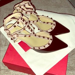 Valentino Rockstud Caged Patent Ankle strap  Pump